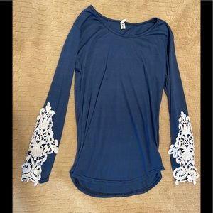 Long Sleeve Top with Crochet Detail at Wrists